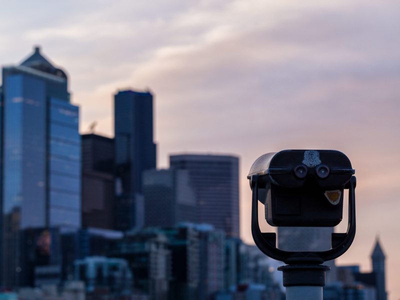 Viewpoint in Seattle City, Washington, USA, taking during a colorful morning sunrise.
